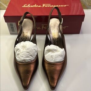 Salvatore Ferragamo Bronze Slingback Heels